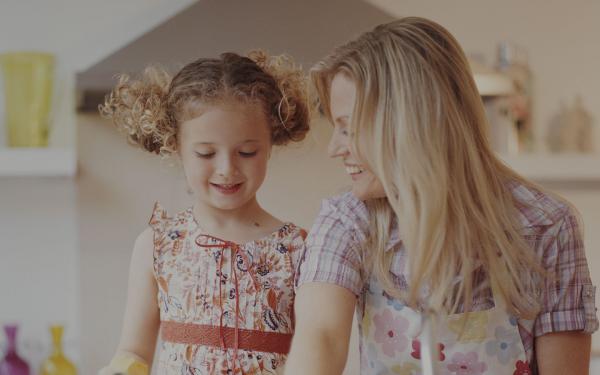 Mother and daughter working together