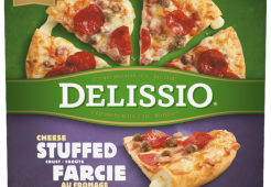 DELISSIO Stuffed Crust 3 Meat Pizza, 702 grams.