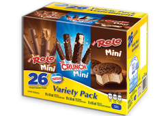 Confectionery Frozen Variety Pack: 10 x 45 ml Rolo bars, 6 x 65 ml Rolo Sandwiches, 10 x 50 ml Crunch bars.