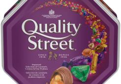 QUALITY STREET Celebration Tin, 725 grams. Assortment of caramels, crèmes, and chocolate pralines.